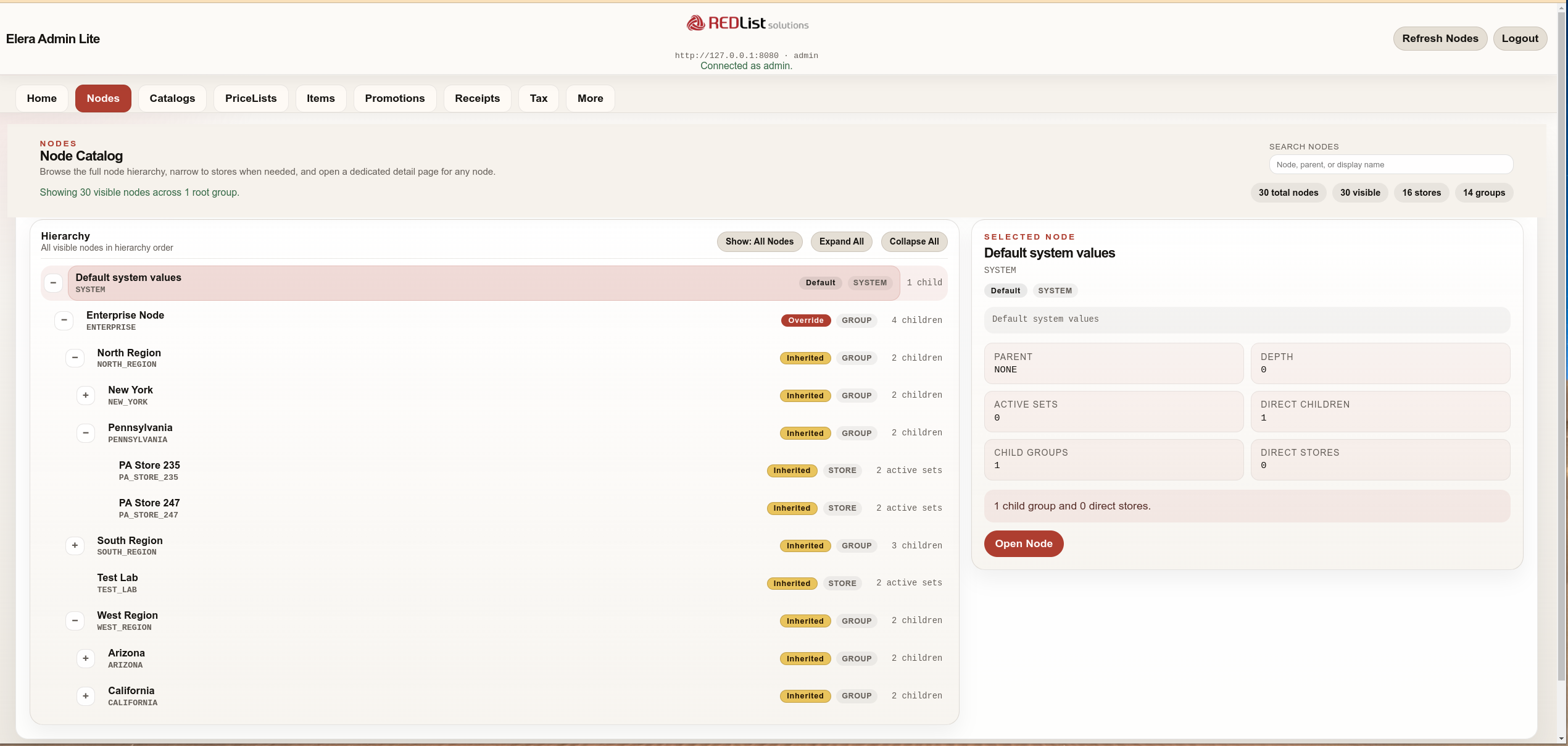 ELERA Admin Lite enterprise nodes browser