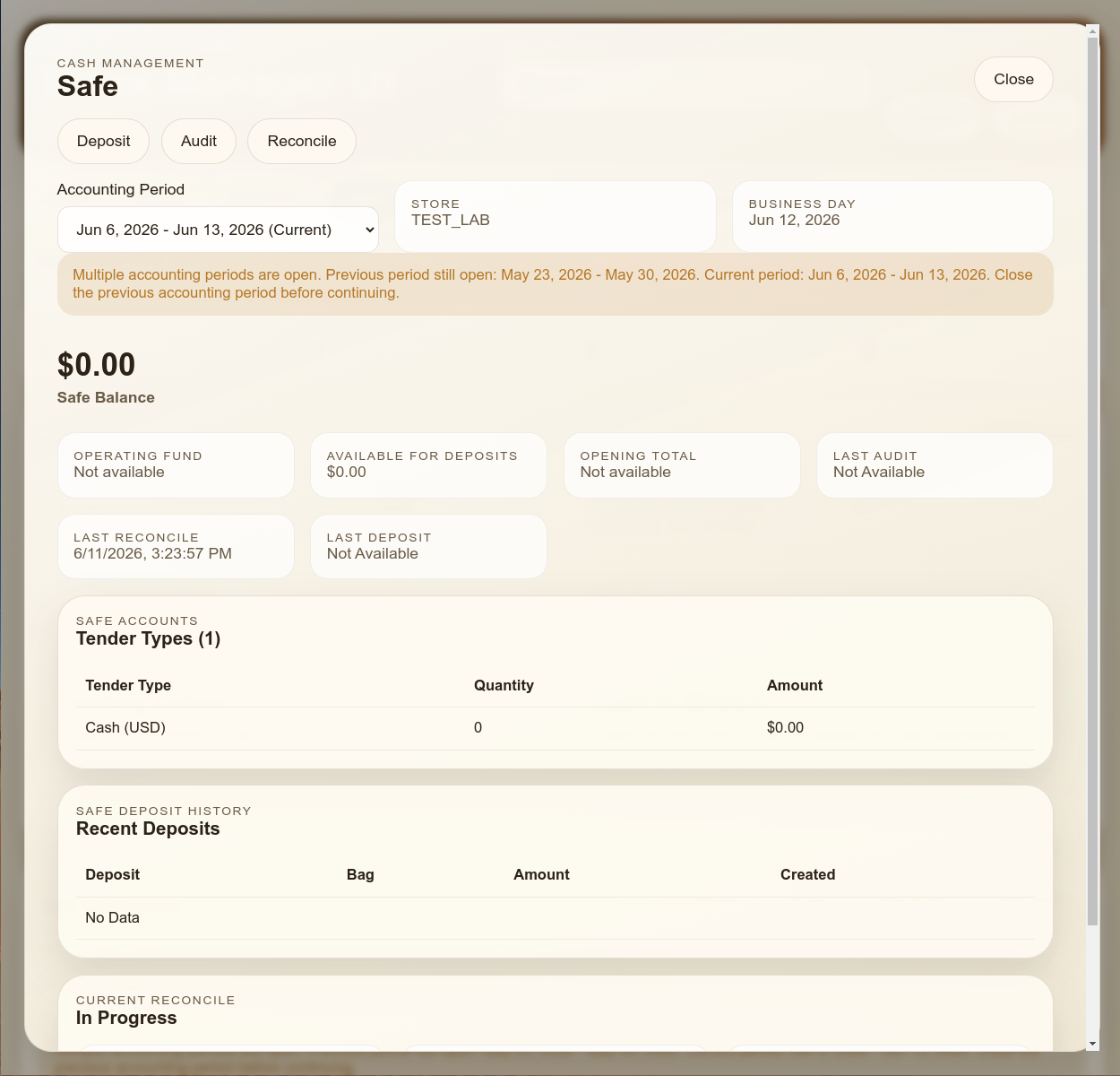 Store Manager UI safe management view